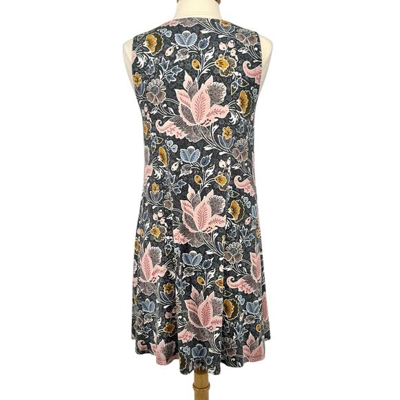 Loft Gray Blossom Sleeveless Swing Dress Medium Casual Pullover Rayon Blend - Picture 10 of 13